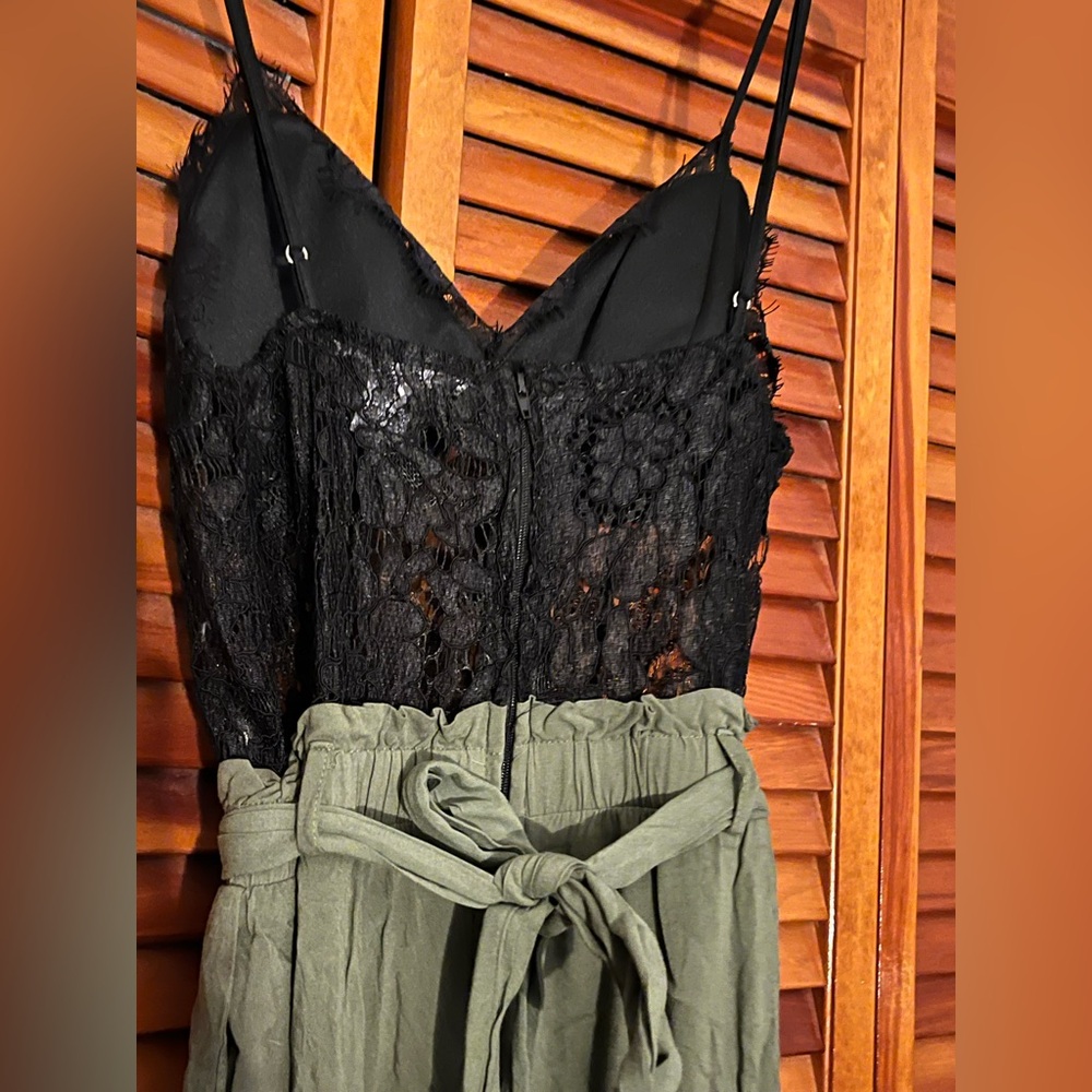Charlotte Russe Black Lace & Olive Green Utility Jumpsuit - Picture 5 of 6